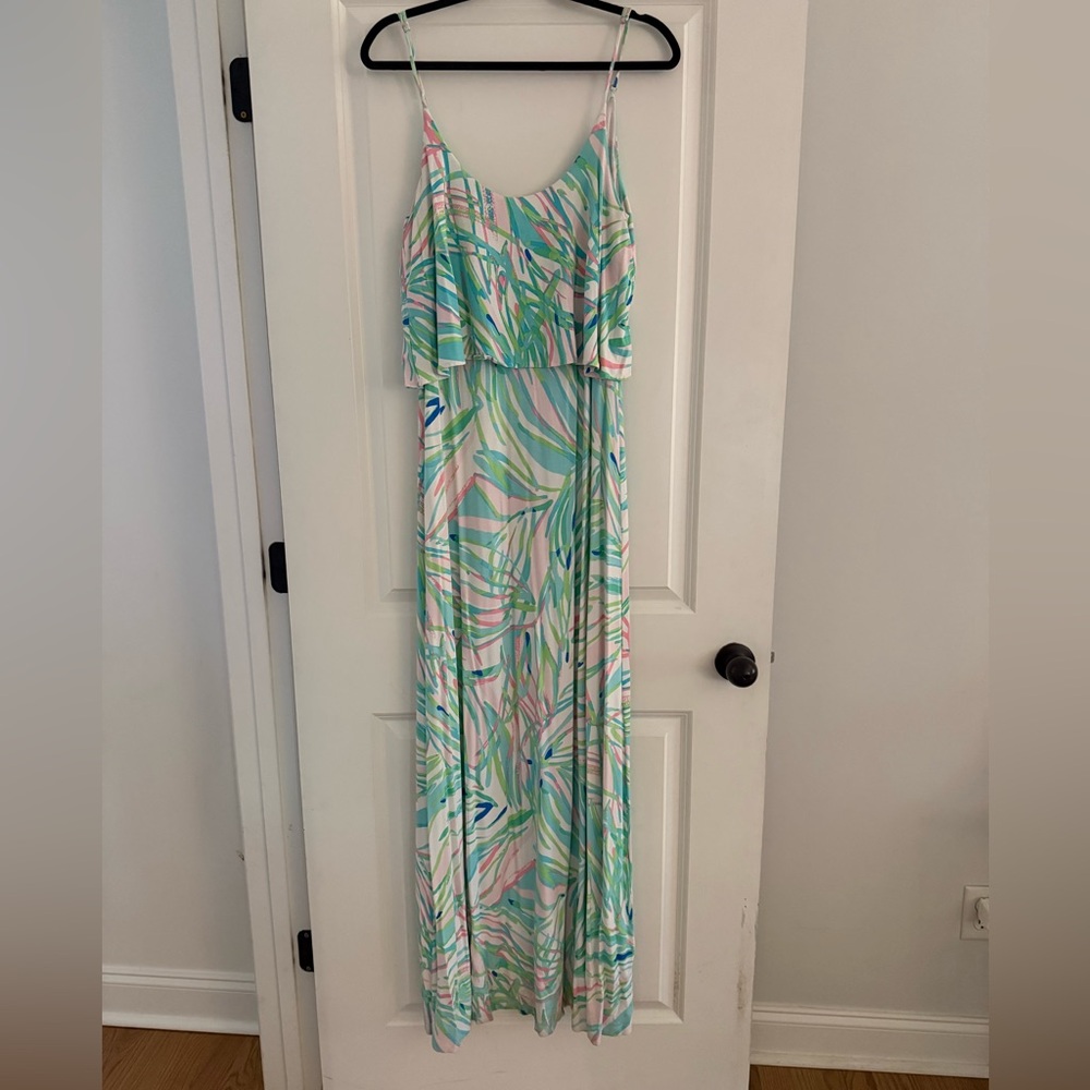 Lilly Pulitzer Pastel Palm-Print Maxi Dress in Mint, Pink & Blue